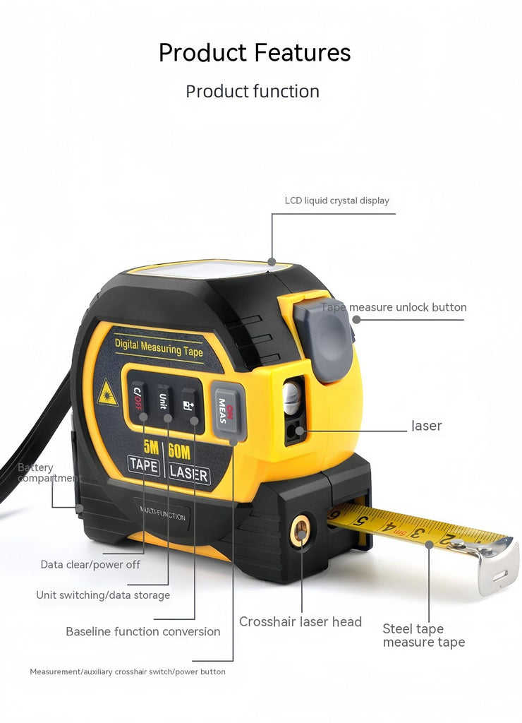 Measuring tape with laser