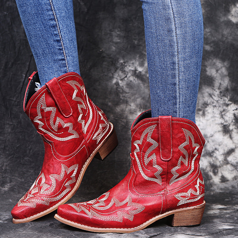 Cowgirl Boots Embroidery Wedge Heel