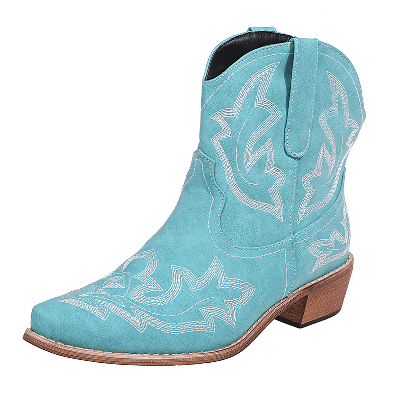 Cowgirl Boots Embroidery Wedge Heel