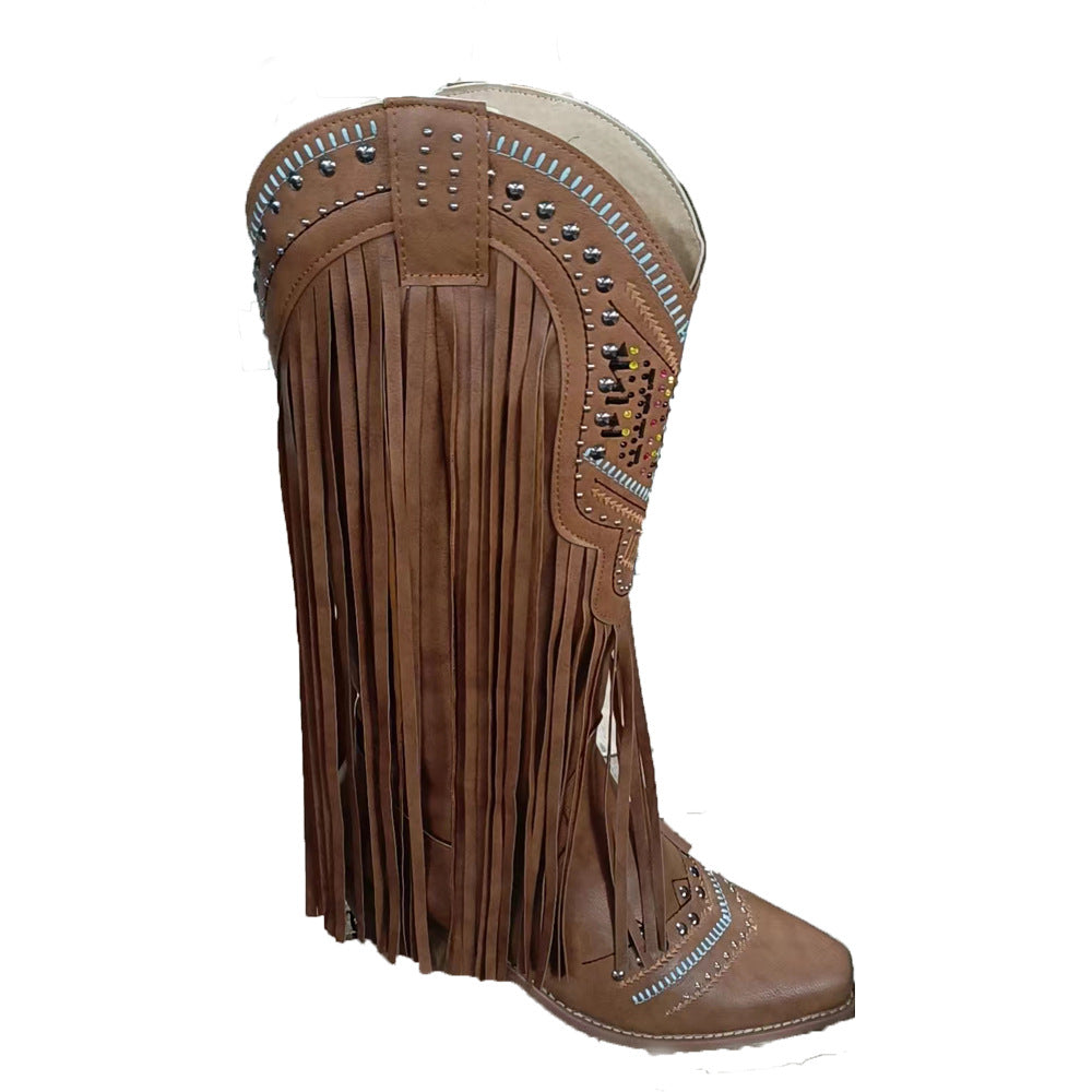 Pointed Martin Boots Viscose Tassel