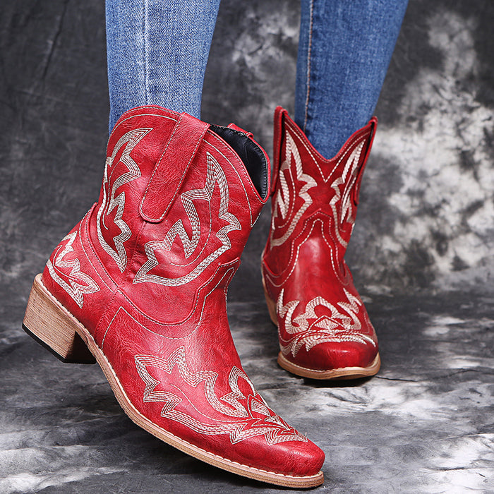 Cowgirl Boots Embroidery Wedge Heel