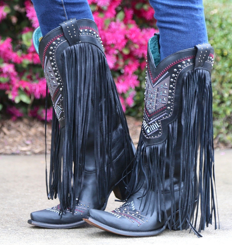 Pointed Martin Boots Viscose Tassel