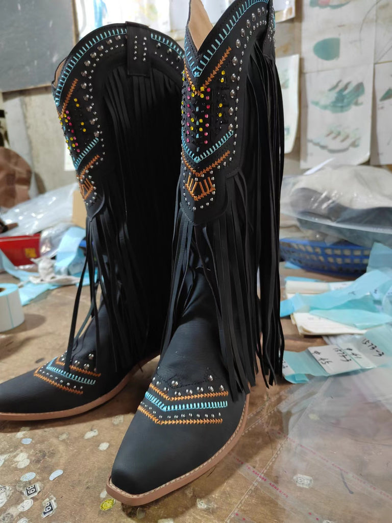 Pointed Martin Boots Viscose Tassel